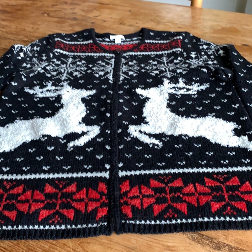 J.Jill Zip Front Reindeer Sweater